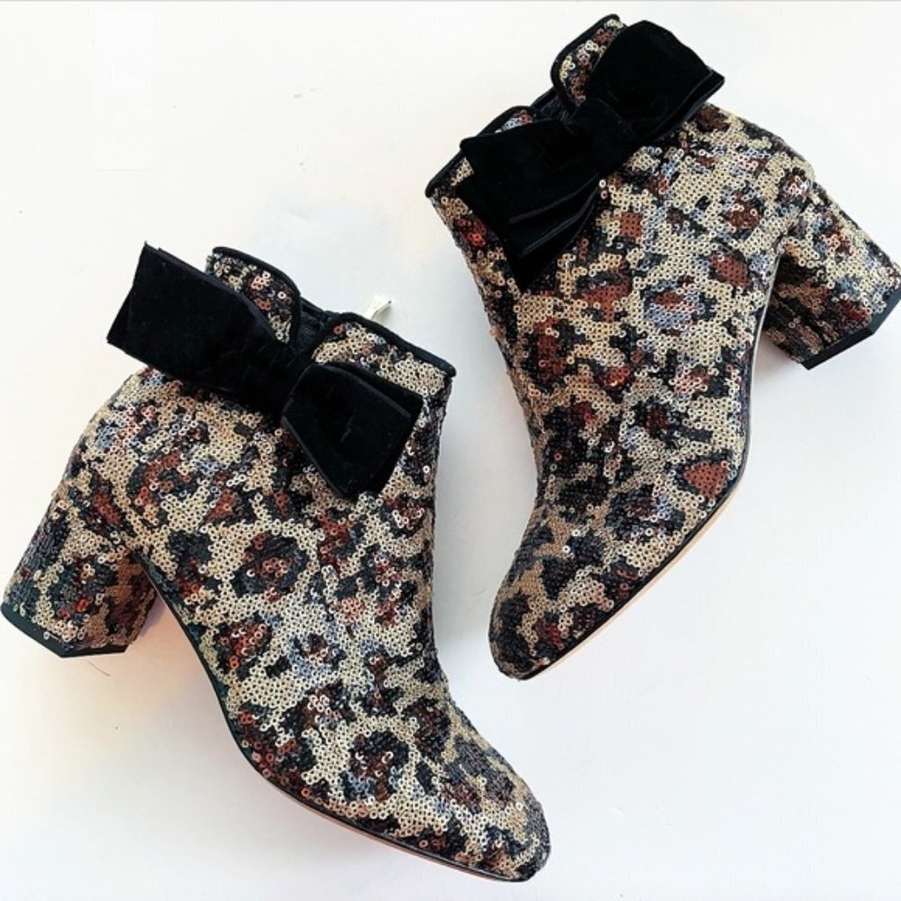 Kate Spade Langley Bootie Leopard Sequin Bow 6 - Picture 1 of 11